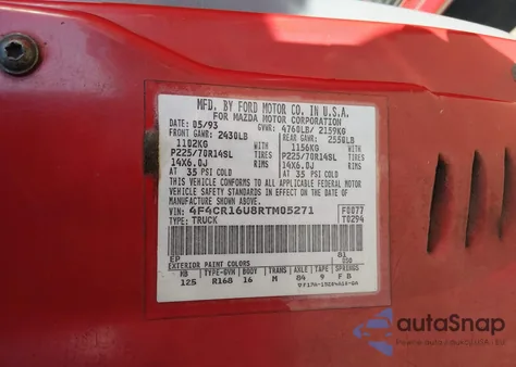 1994 Mazda B3000 Cab Plus из США, поврежденный, VIN 4F4CR16U8RTM05271